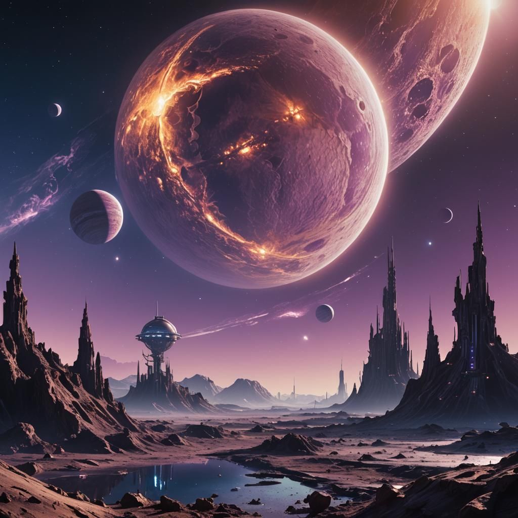 Surreal Sci-Fi Gas Station on Alien Moon