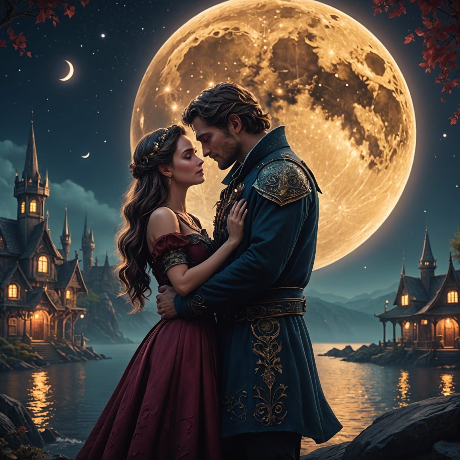 Romantic Couple in Moonlight: Fantasy Concept Art