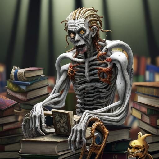 Disturbing Zombie Librarian in Art Brut Style