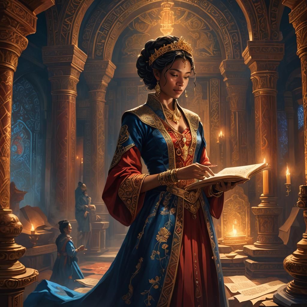 Regal Woman in Mystical Chamber Concept Art