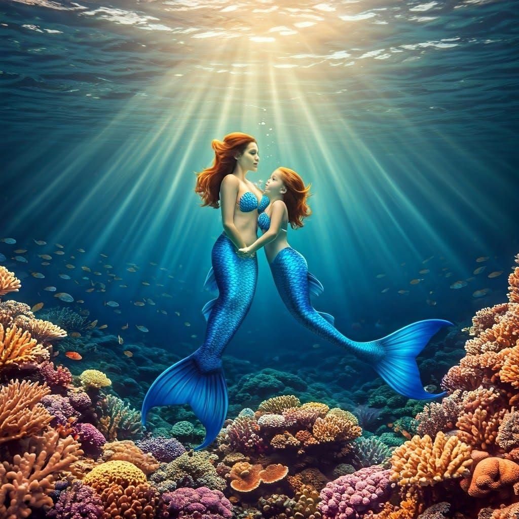 Mother and daughter mermaids