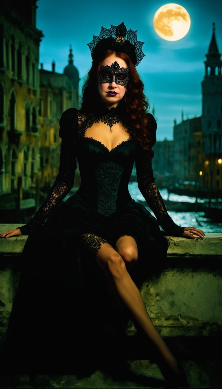 Goth Queen on Venice Bridge