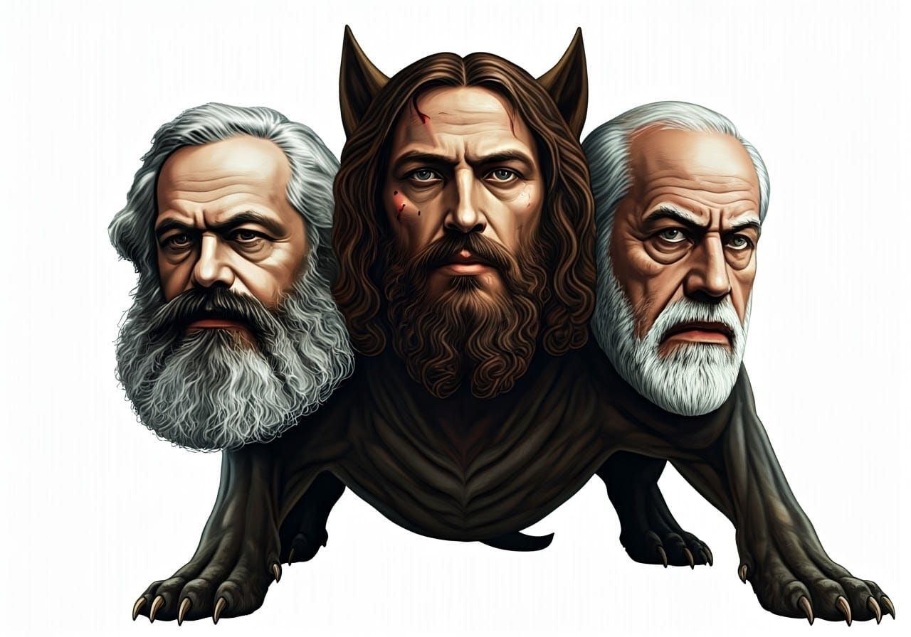 Three-Headed Cerberus as a Snarling Attack Dog