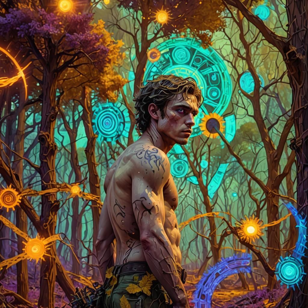 Surreal Sun God in Post-Apocalyptic Forest