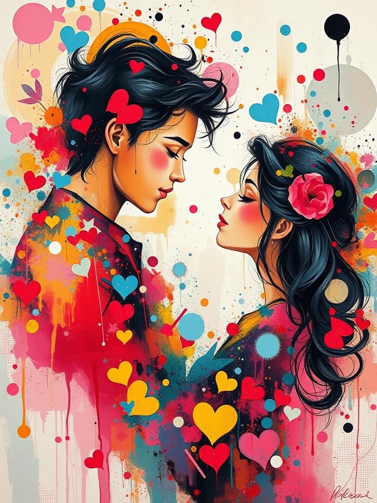 Abstract Romantic Art with Color Splash