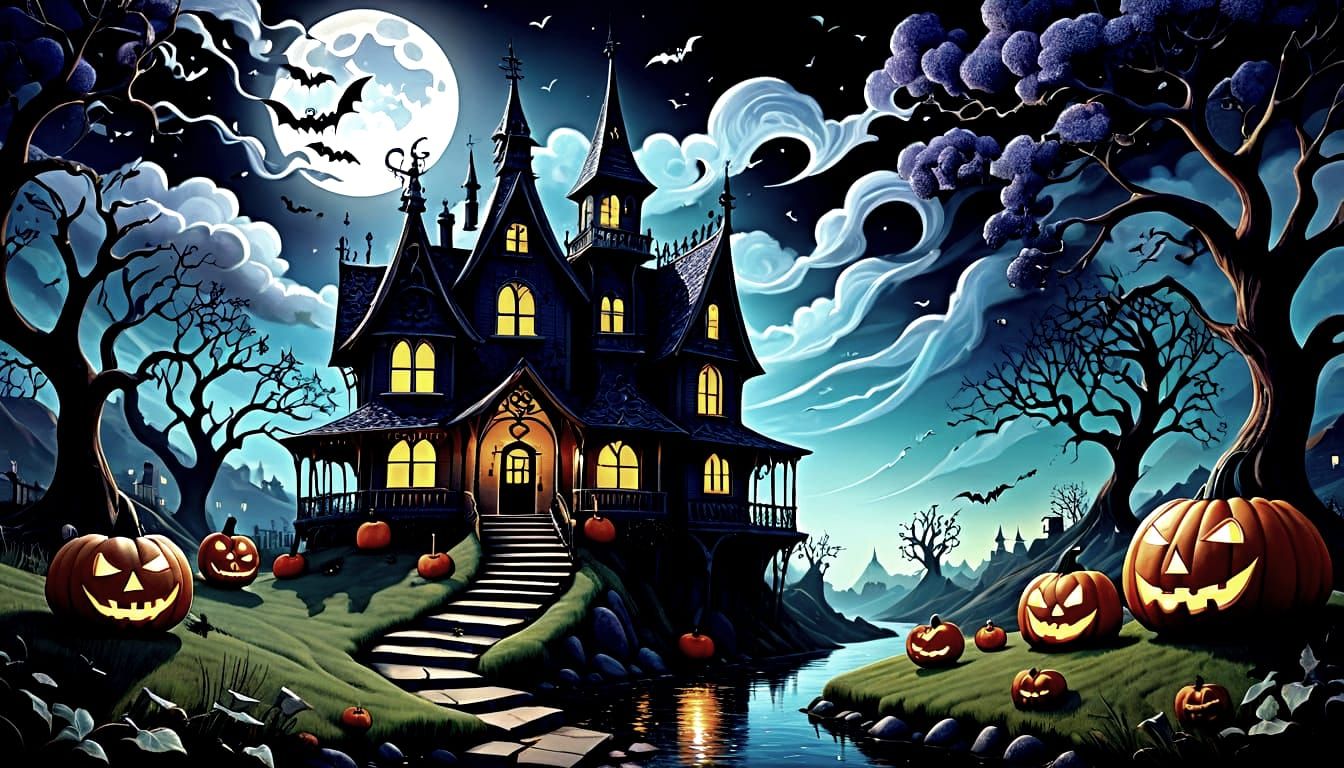 Surreal Halloween Landscape with Zentangle Elements