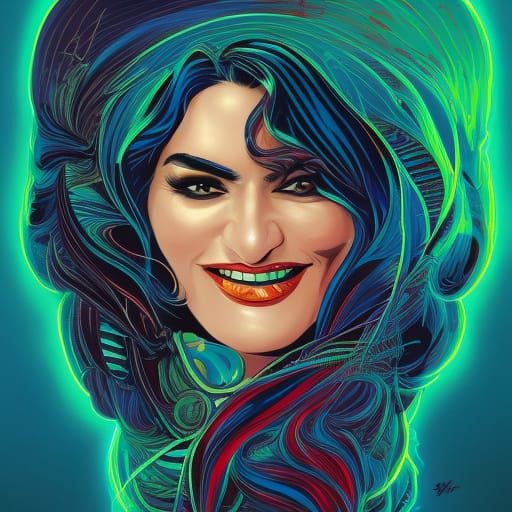 Persian Woman's Laughter in Pop Art Style