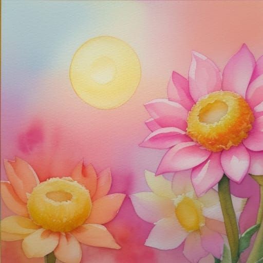 Vibrant Heart and Sun Watercolor Painting