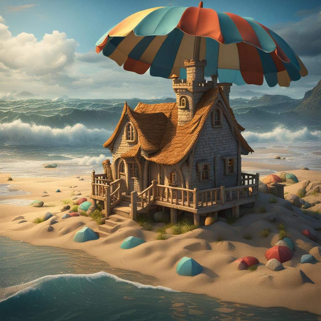 Coastal Scene with Sandcastle: Detailed Matte Painting