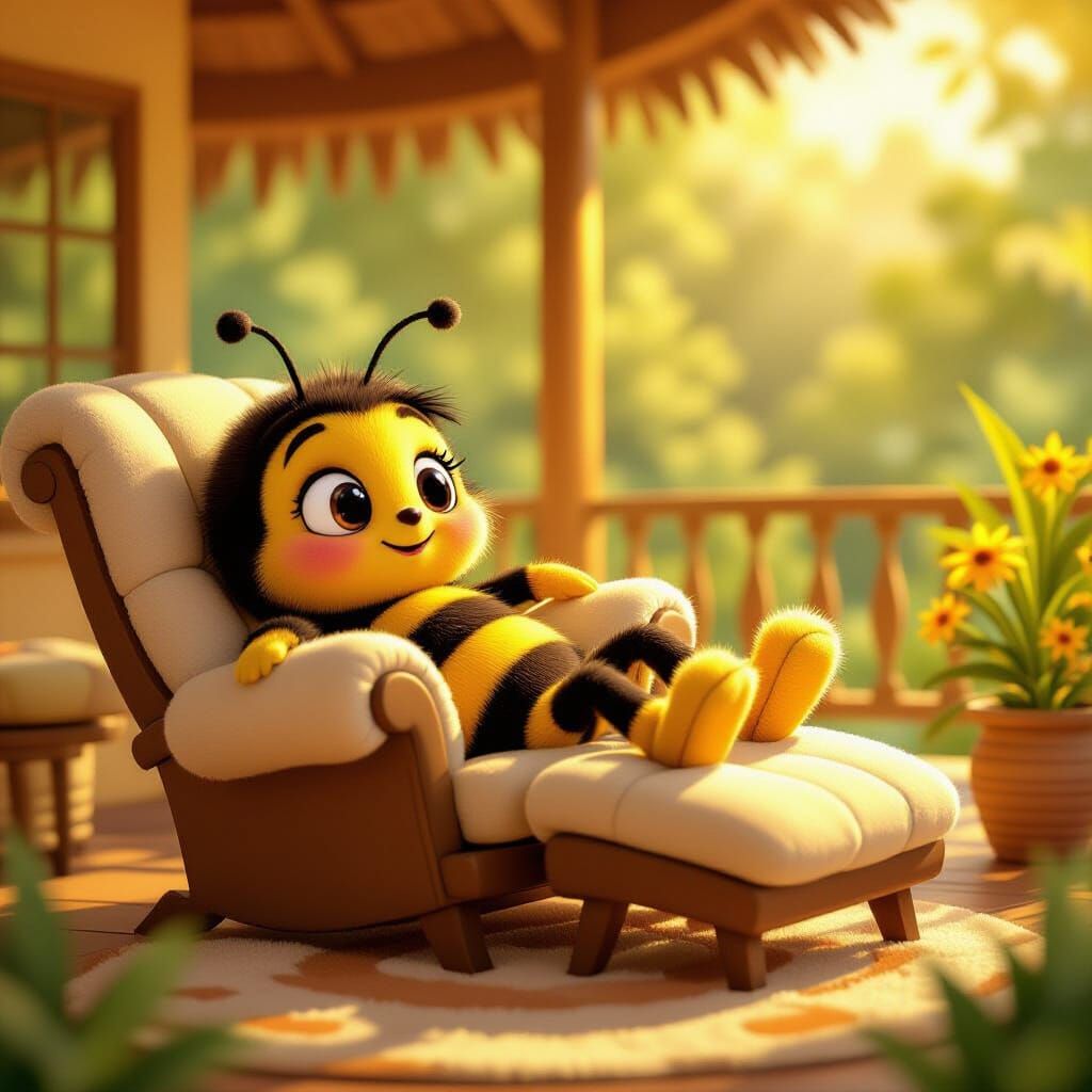 Whimsical Bee Lounging in Cozy Cabana