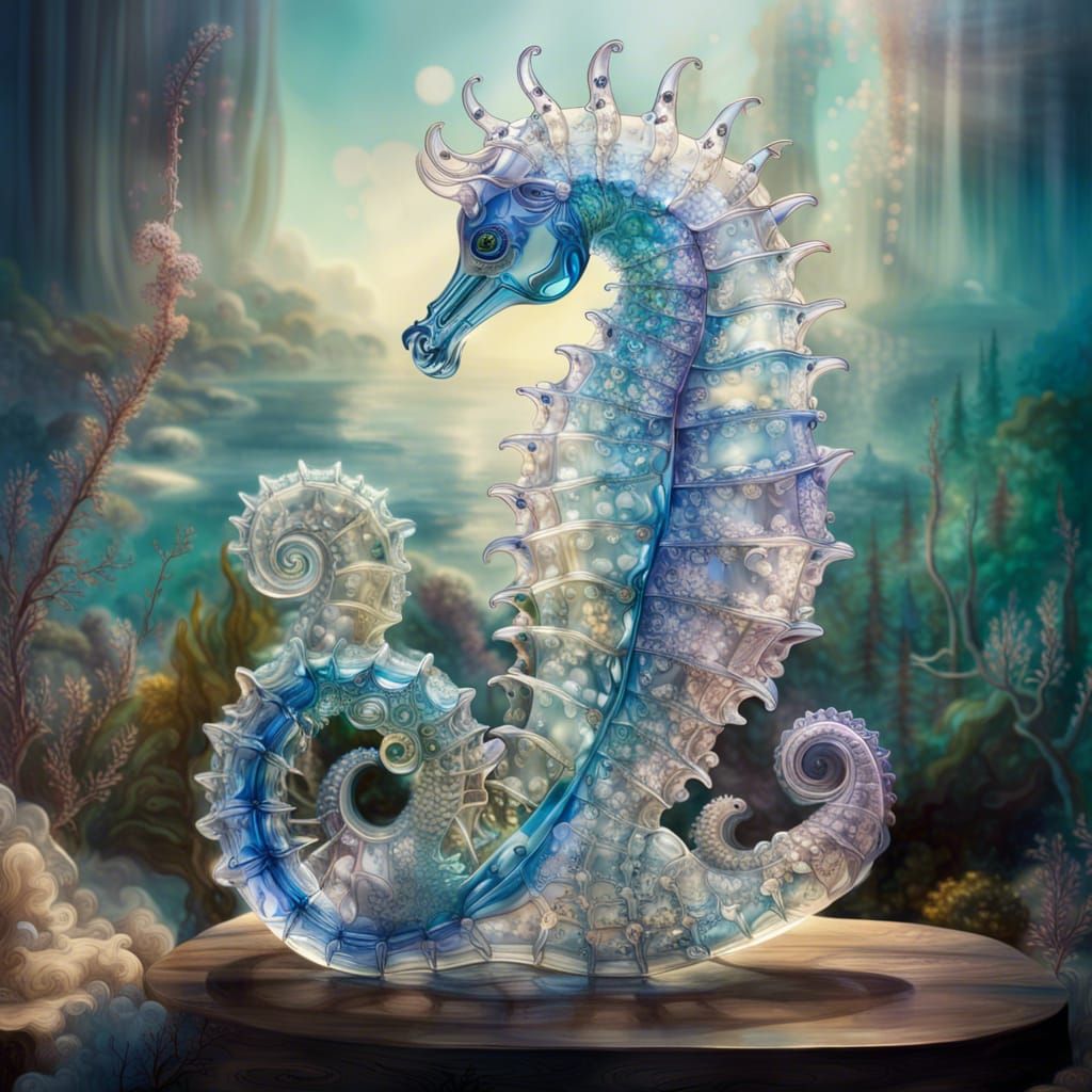 fully transparent Majestic glass seahorse,
