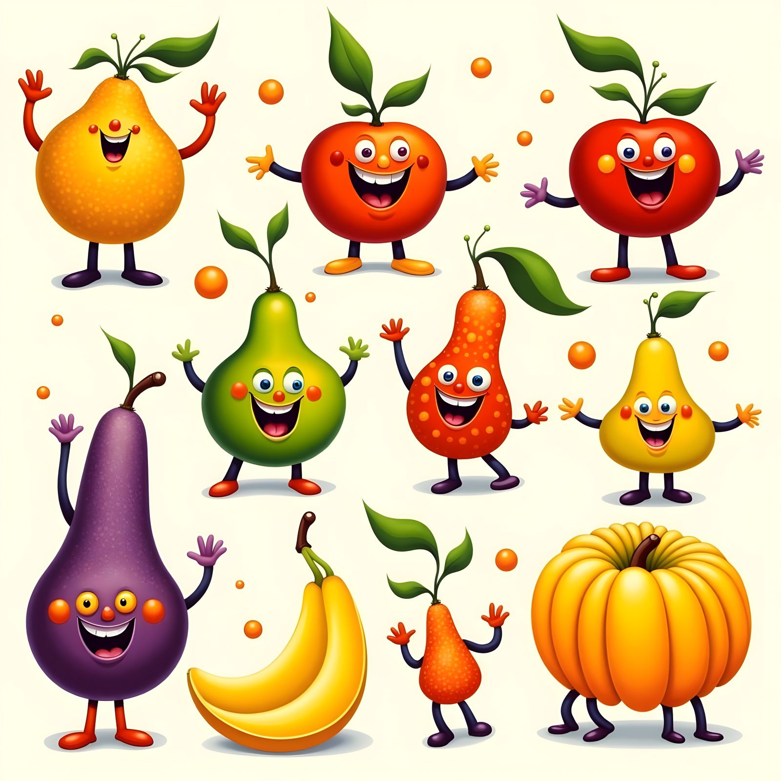 Vibrant 1960s Cartoon Fruits in Funky Seventies Style
