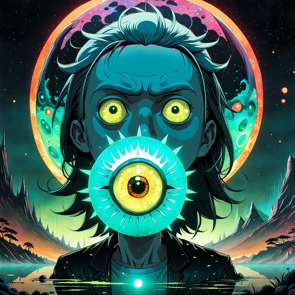 Anime Rick and Morty Portrait in Watercolor Style