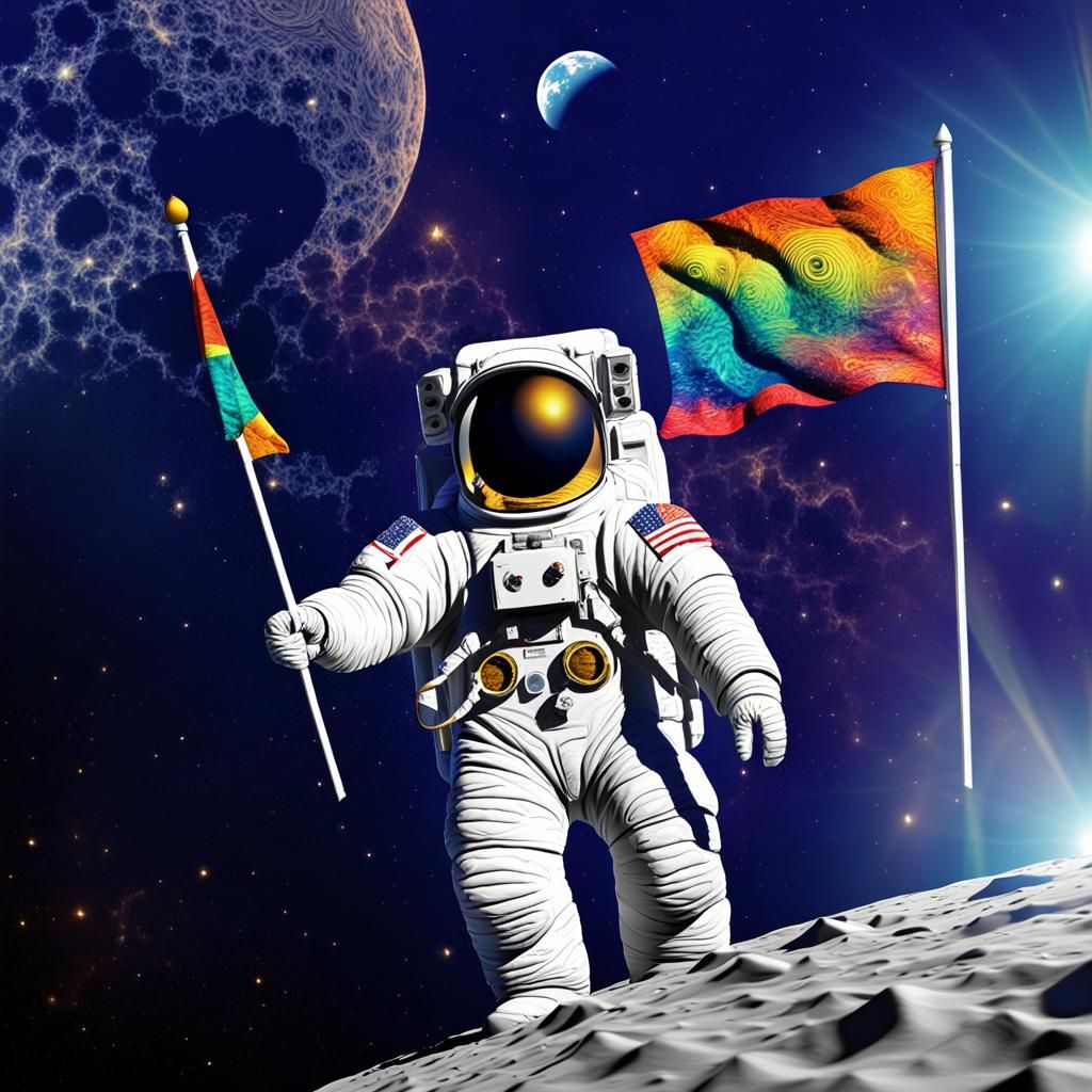 Llama Astronaut on the Moon in Zentangle Style