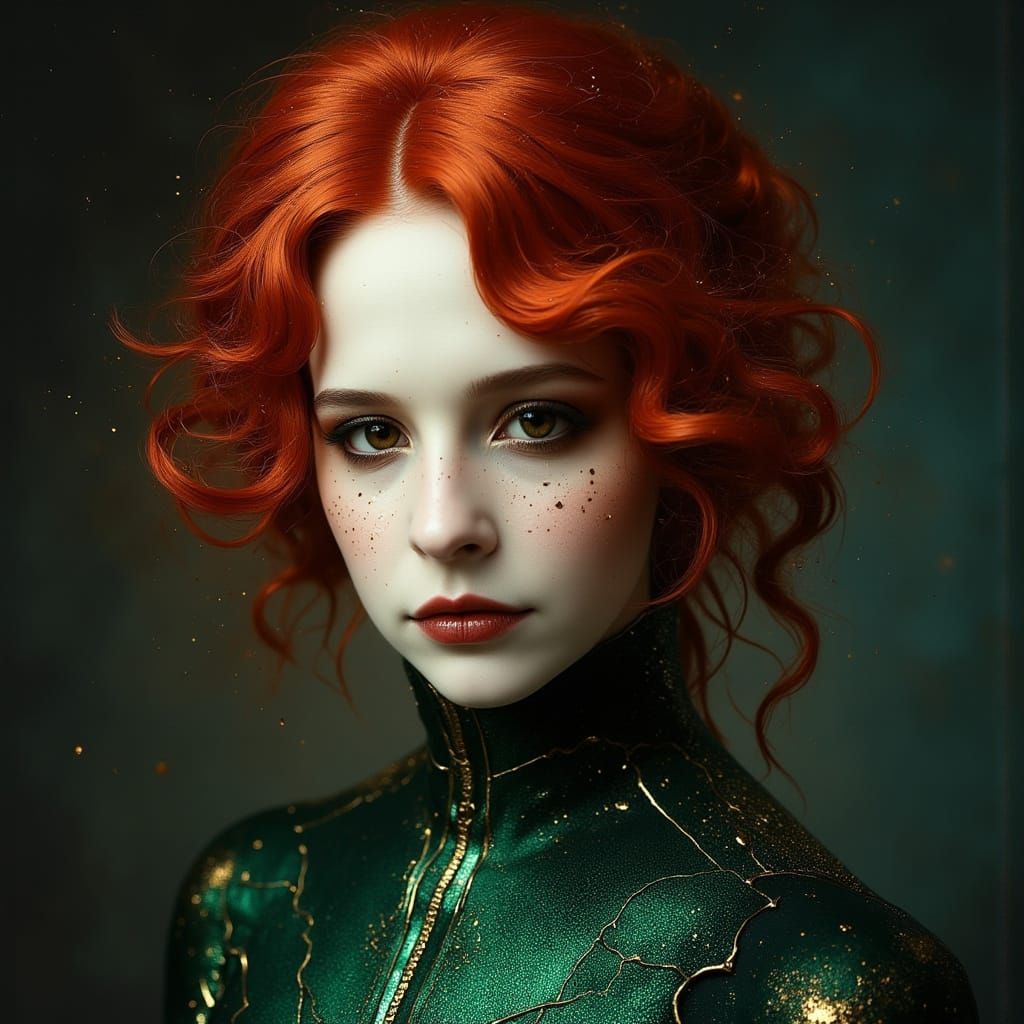 Cyberpunk Vampiress in 3000 A.D. with Intricate Green Sci-Fi...