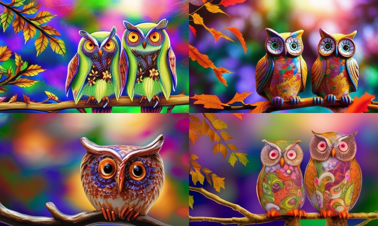Paisley Owls on Autumn Branch in Colorful Style