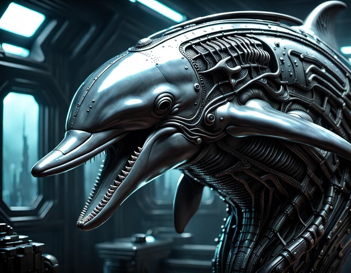 The cyberpunk giger styled dolphin