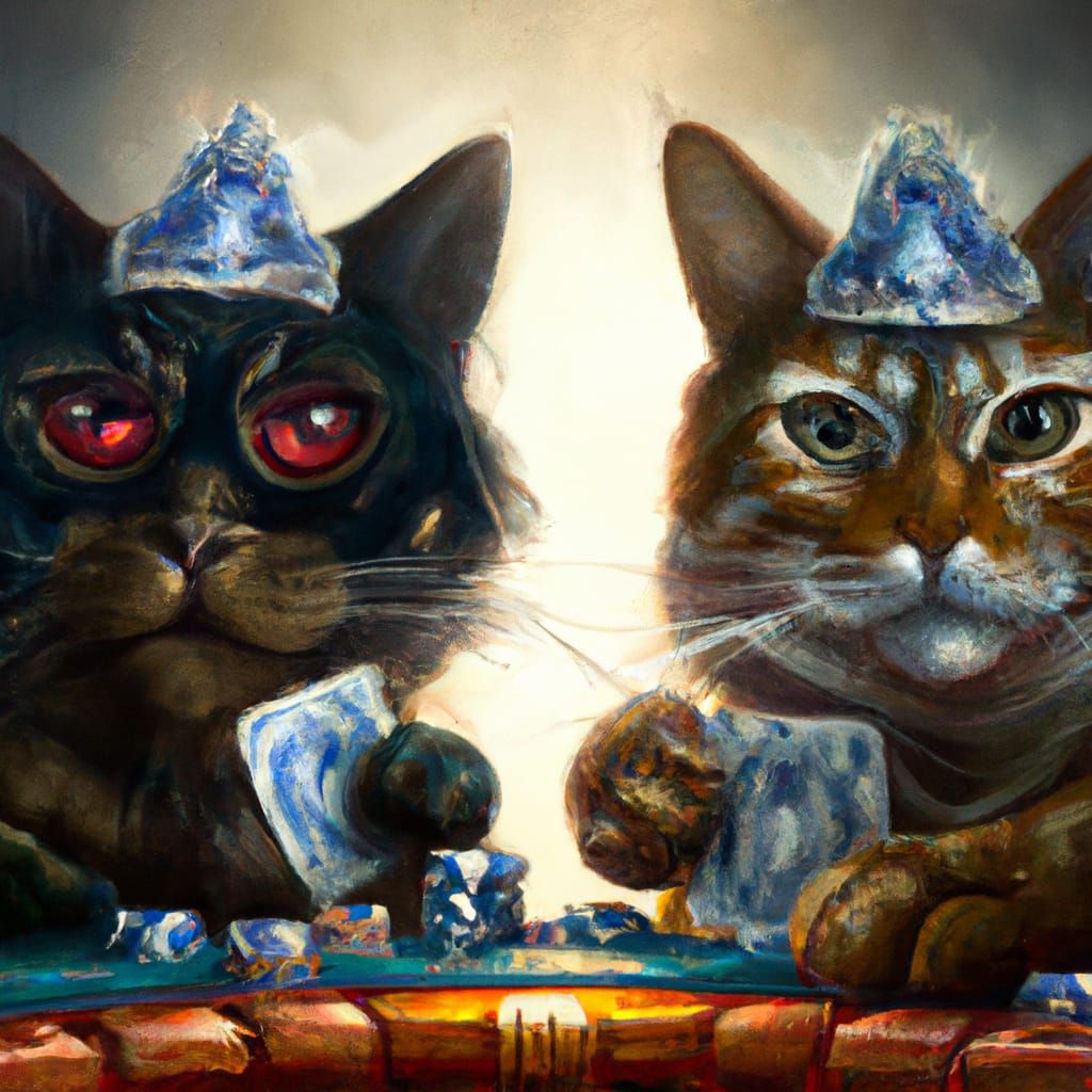 Cats Playing Poker, Detailed Digital Art