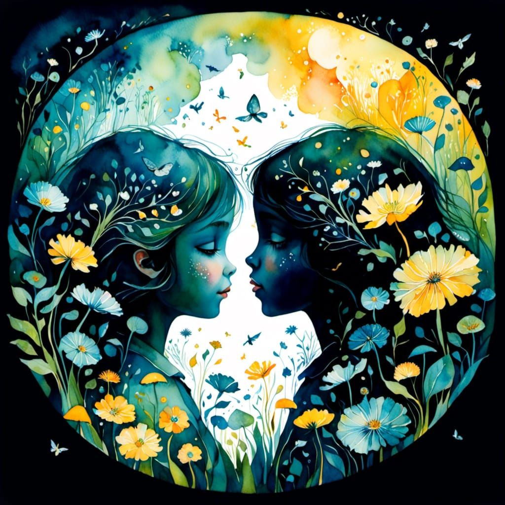 Whimsical Angel Portrait in Watercolor Dreamscape