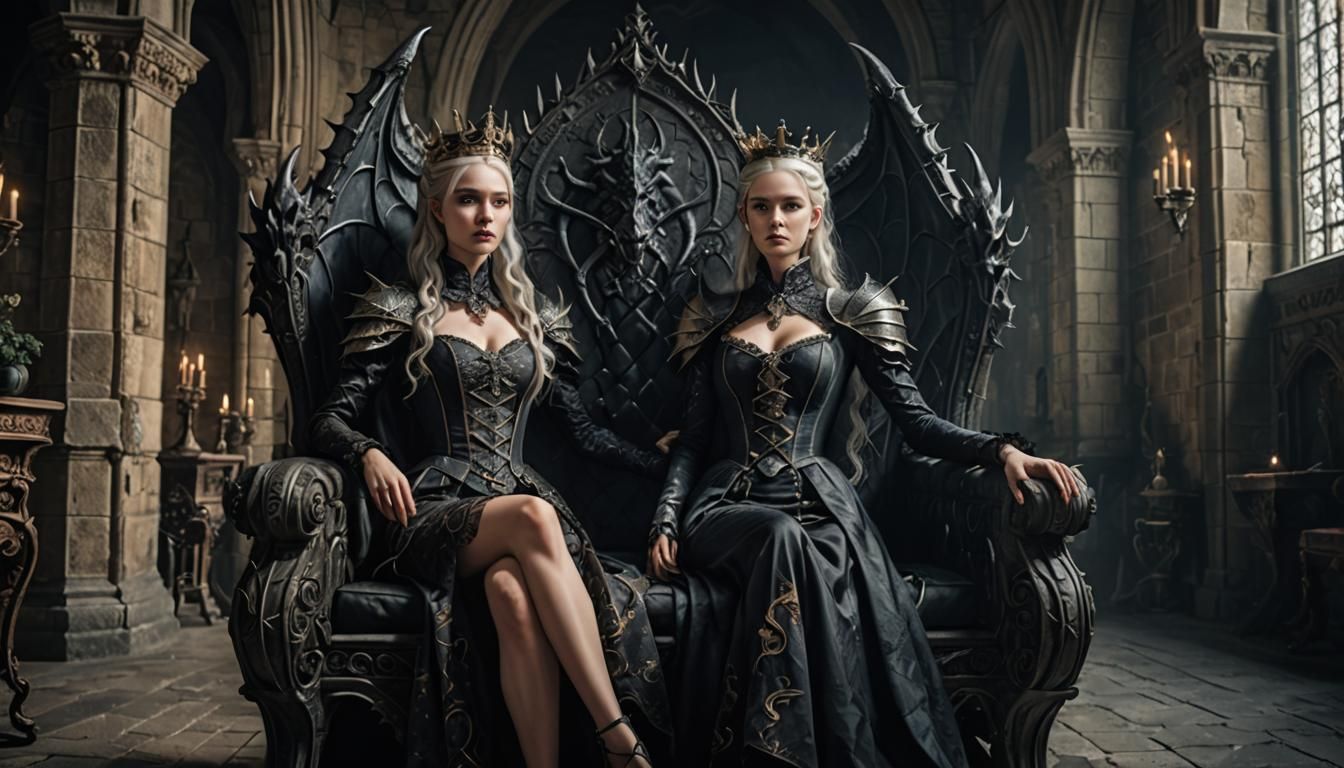 Dragon Queen on Throne in Gothic Castle