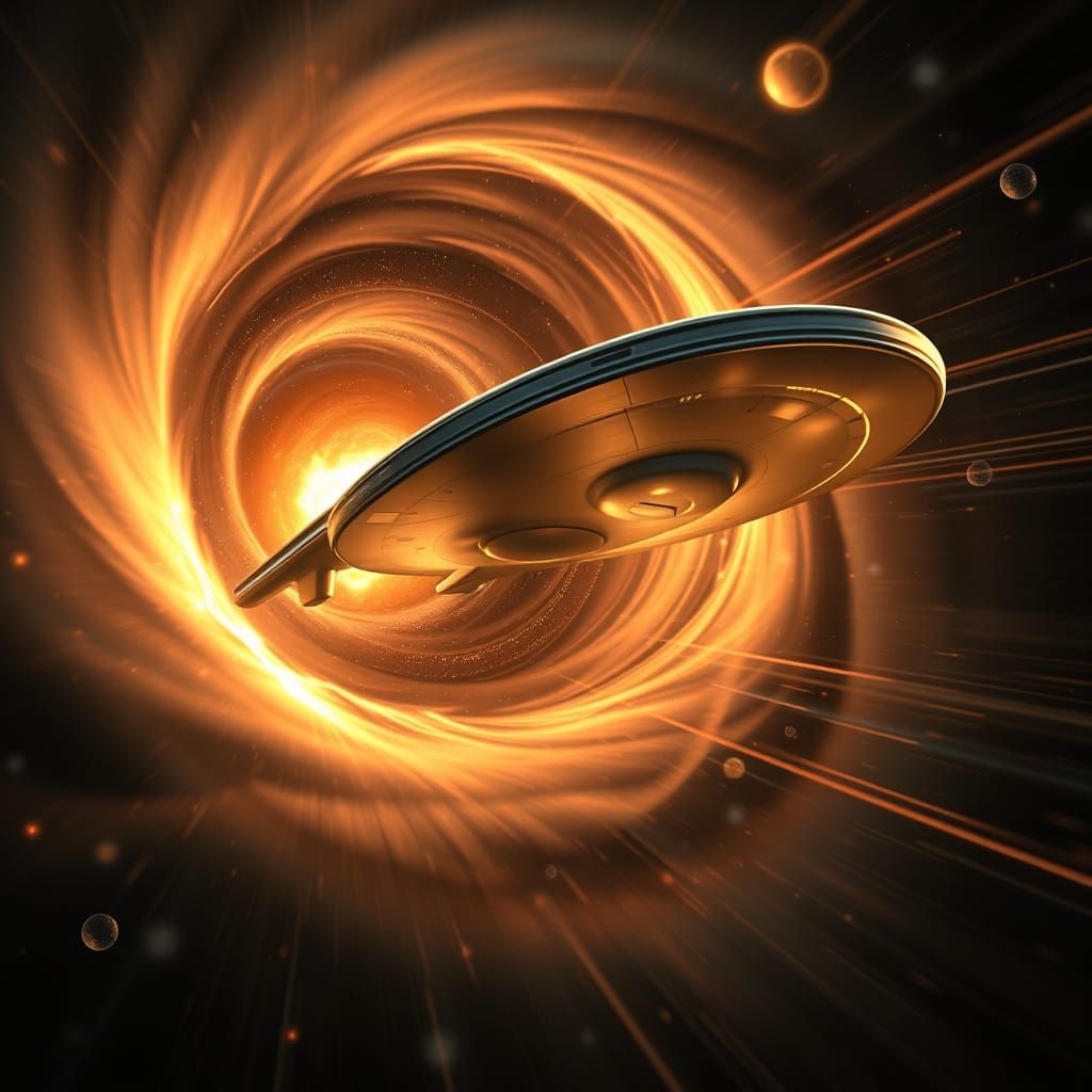 Sleek Spaceship Blazes Through Cosmic Wormhole