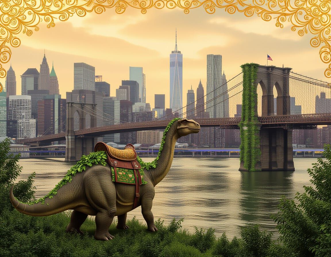 Brontosaurus in Jurassic New York: Klimt-Turner Fusion