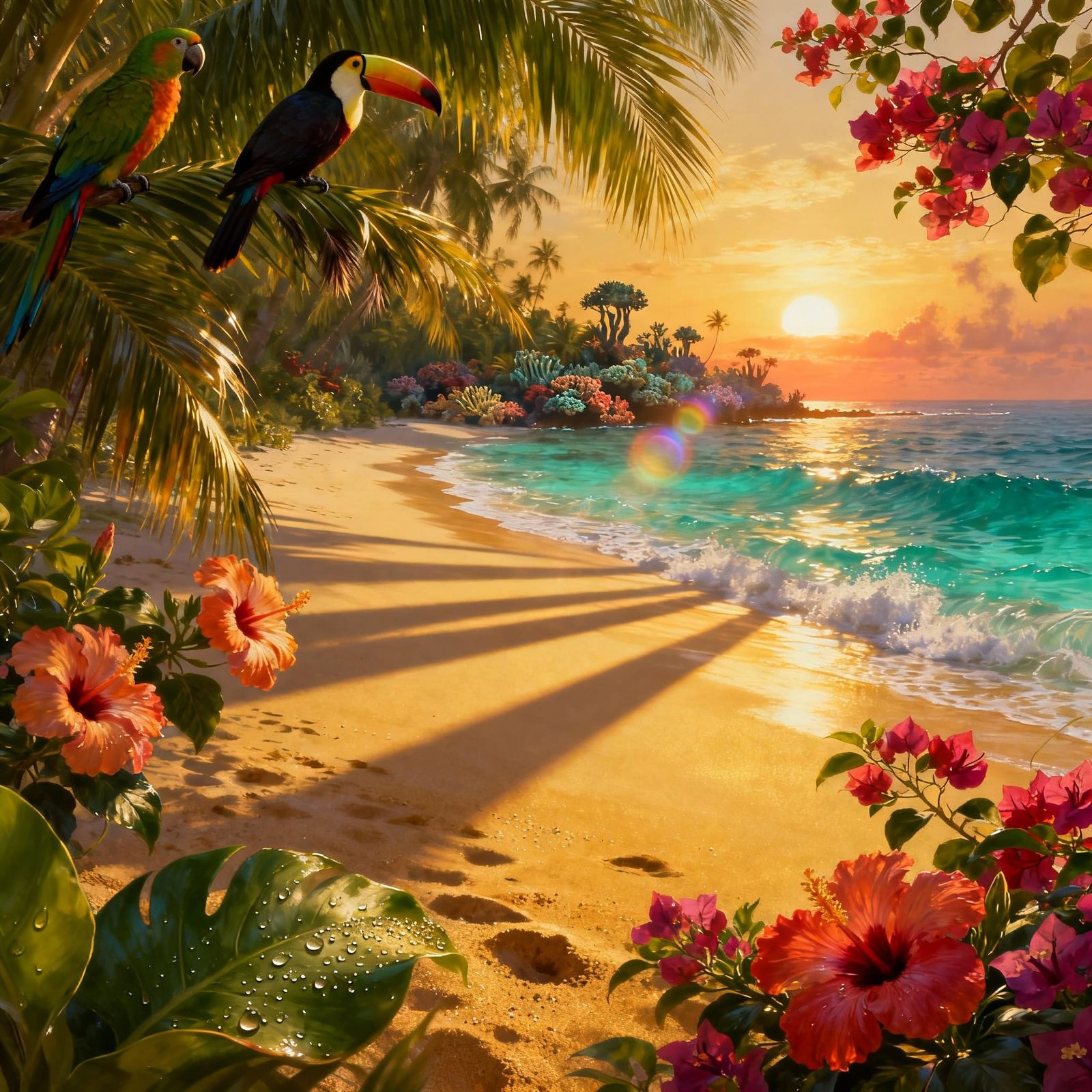 Tropical Paradise Beach at Golden Hour