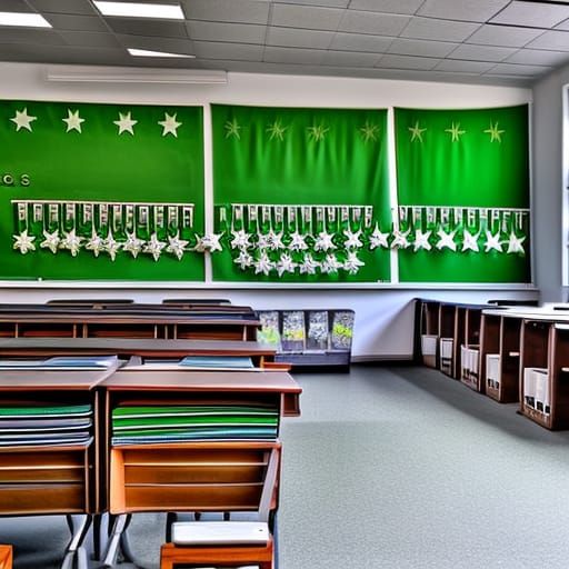 Classroom with Flags and "La Verda Stelo" Writing