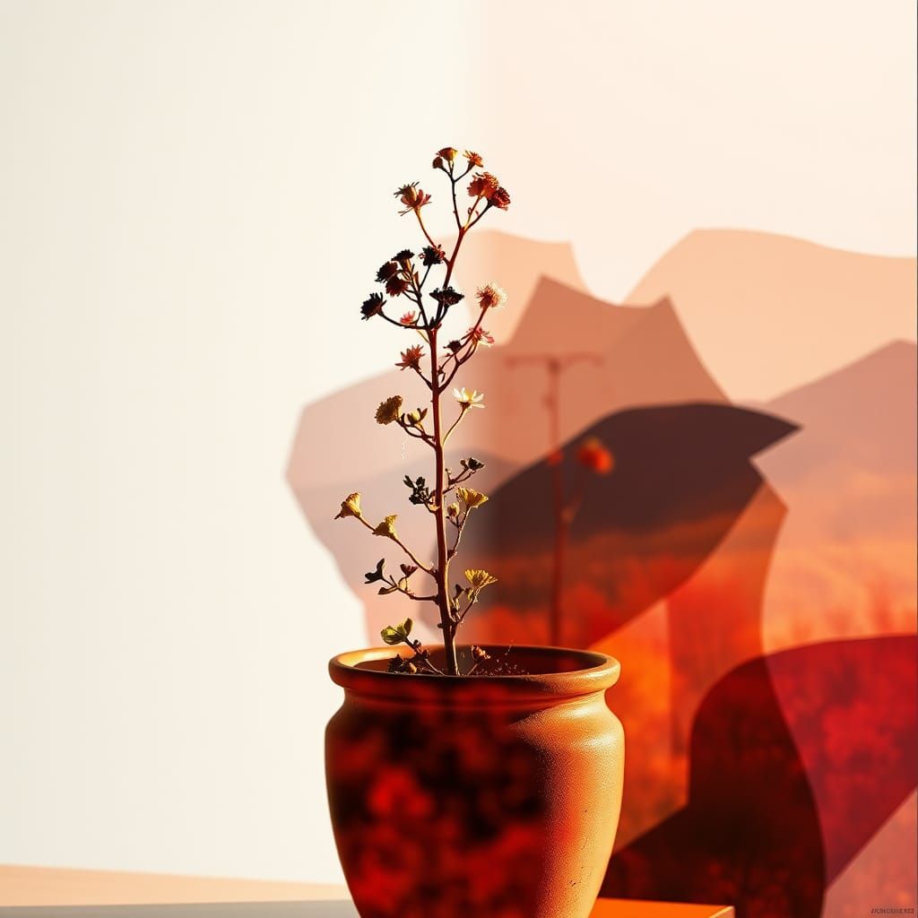 Surreal Wildflower Double Exposure in Geometric Landscape