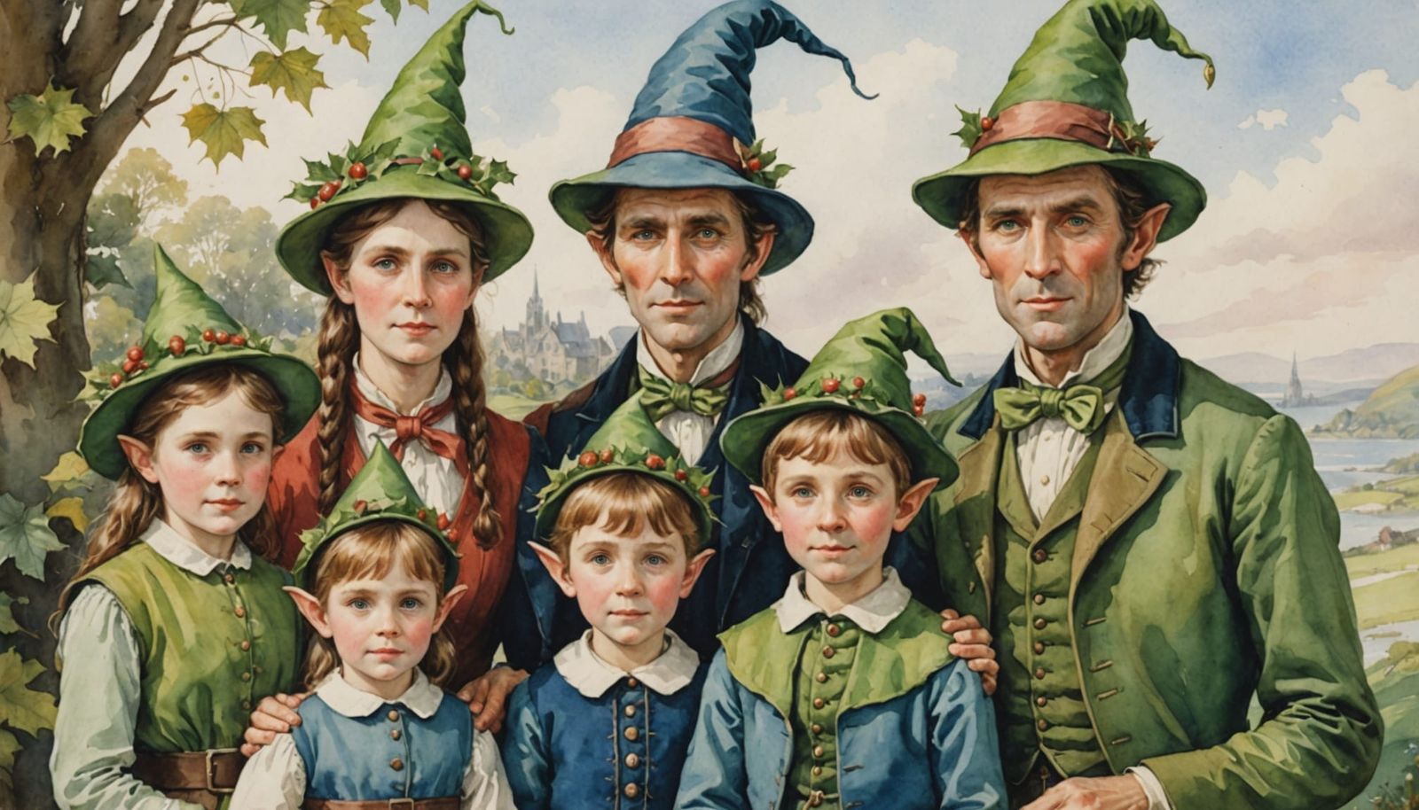 Victorian Era Elves in Watercolour Portrait