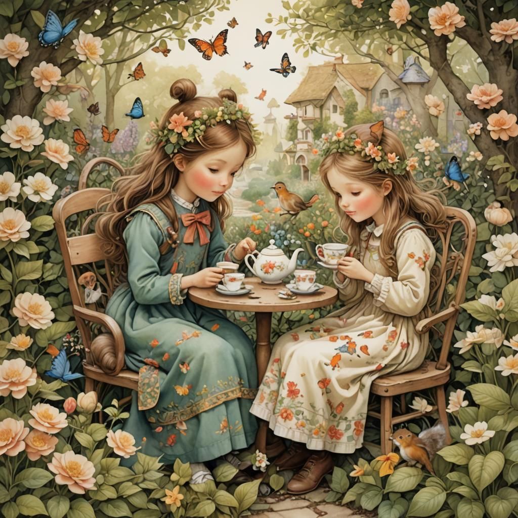 Girls' Tea Party in Enchanted Garden