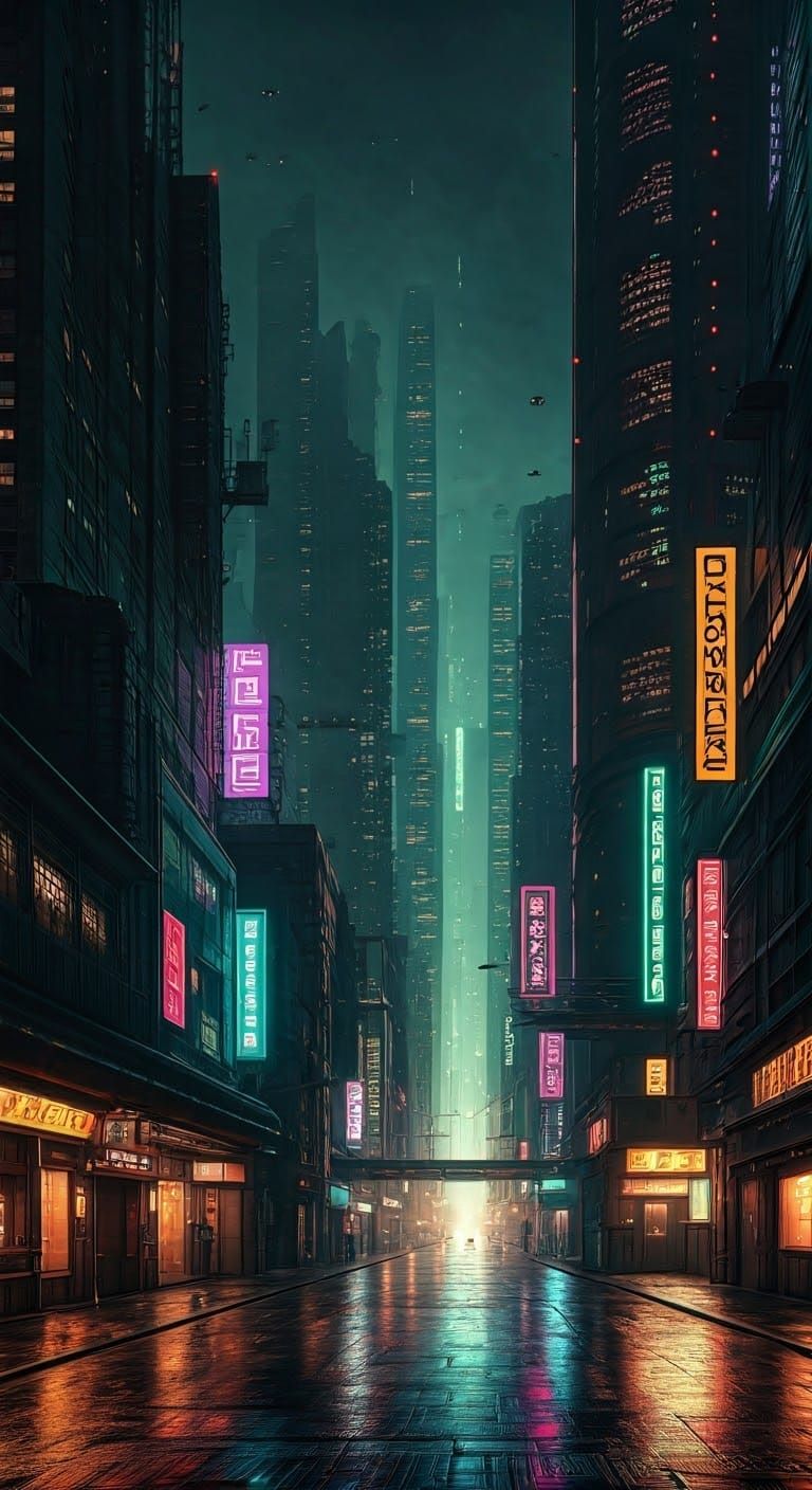 Cyberpunk Futuristic Cityscape at Night