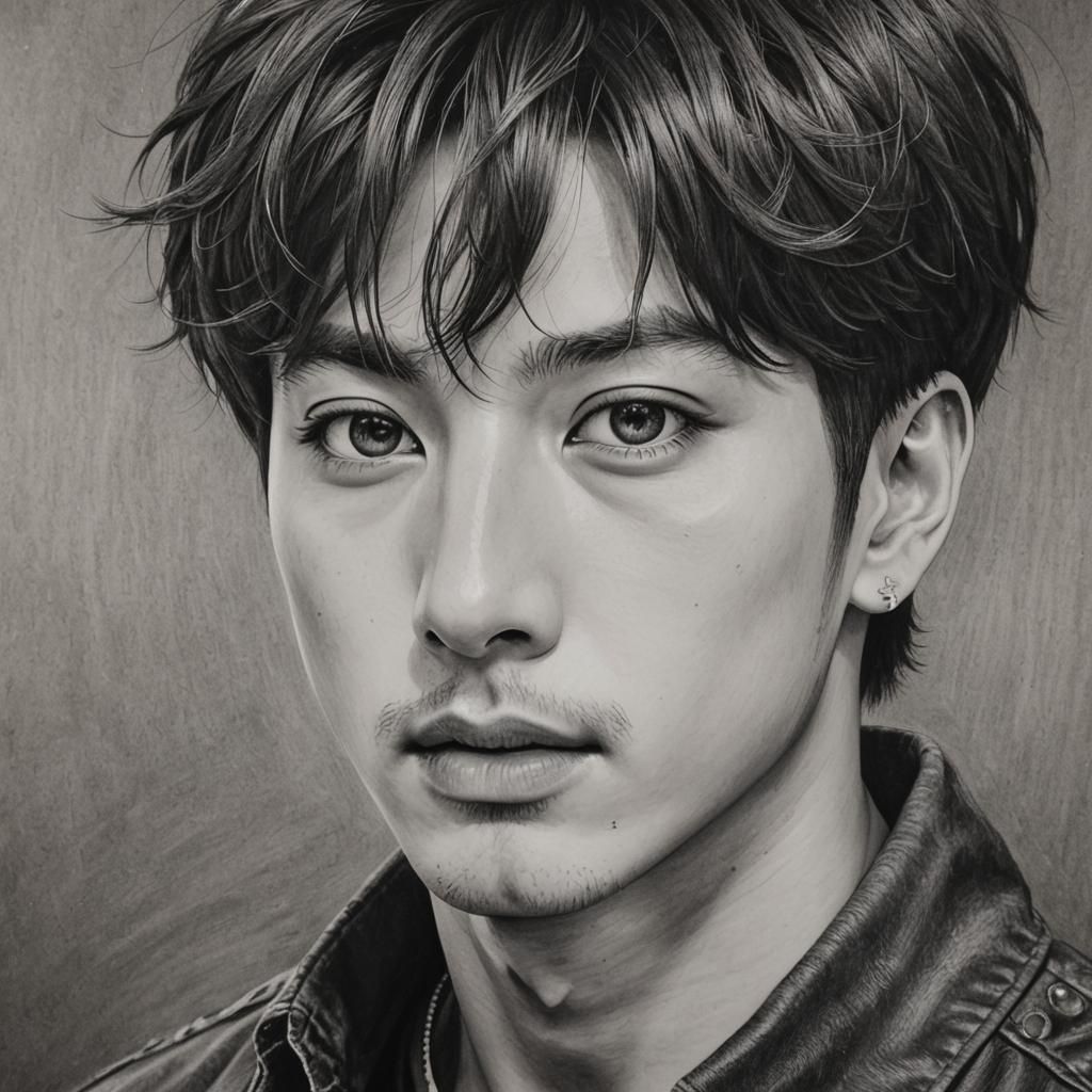 Hyperdetailed Charcoal Drawing of Jungkook