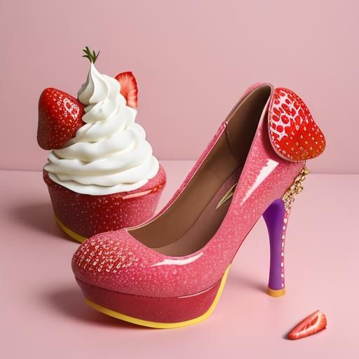 fashion shot a pair of cute women's platform 15.24cm high heel shoes that are fashioned to resemble two delicious lookin...