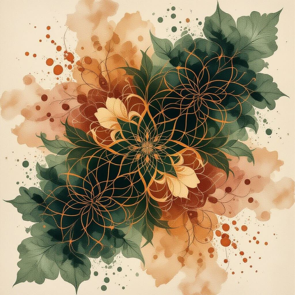 Abstract Watercolor Painting in Copper and Olive Green