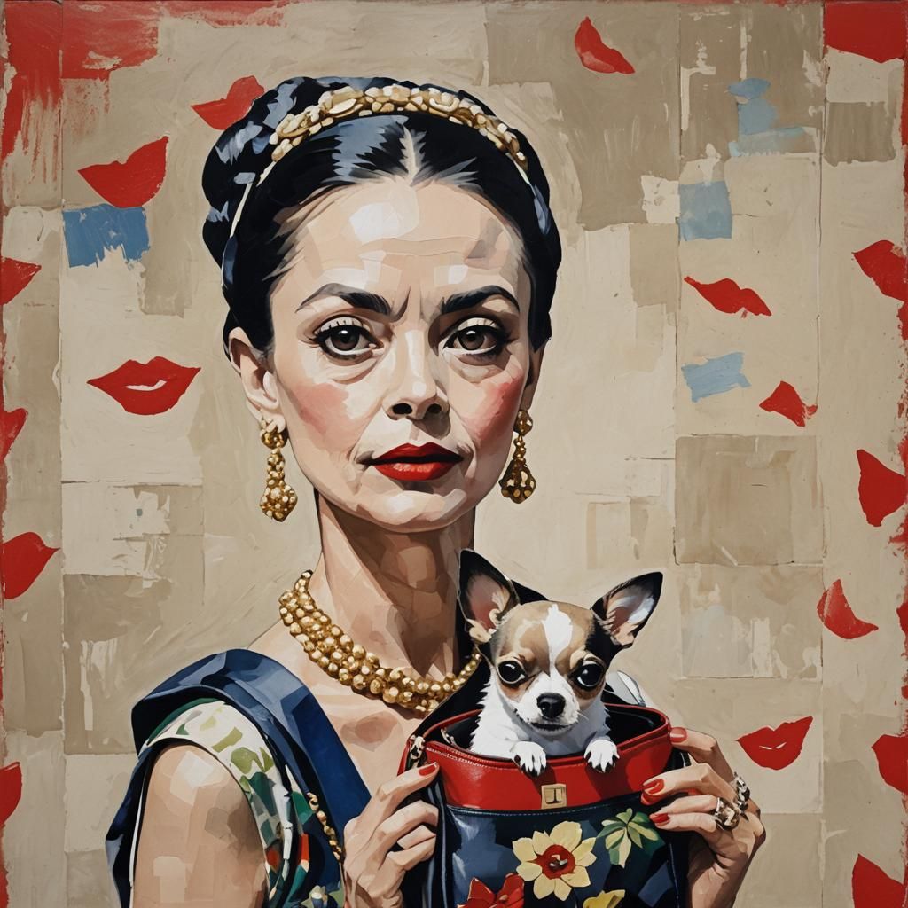 Woman, Glomesh Purse, red lips, Chihuahua dog[Matisse]