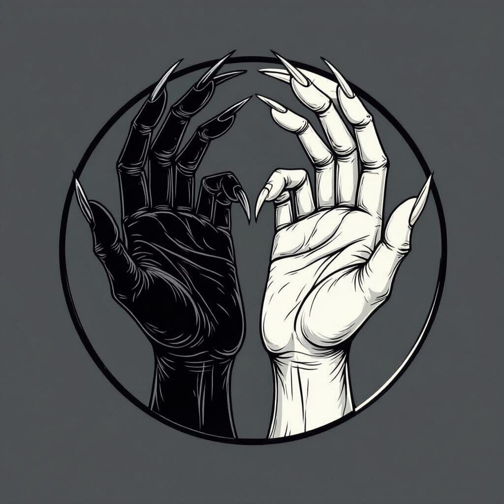 Gothic Yin and Yang Hands in Tattoo Style