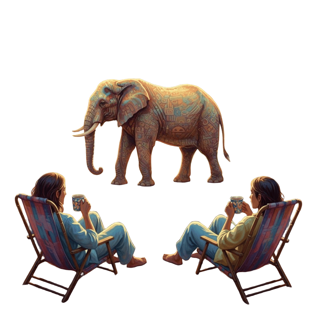 Elephant Walks at Sunrise Beside Couple on Beach