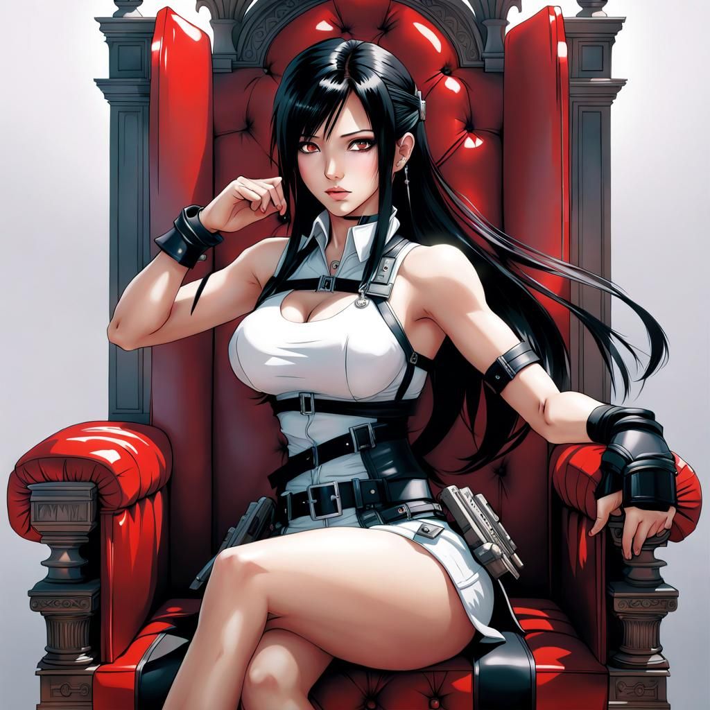 Tifa Lockhart on Throne: Manga Style Illustration