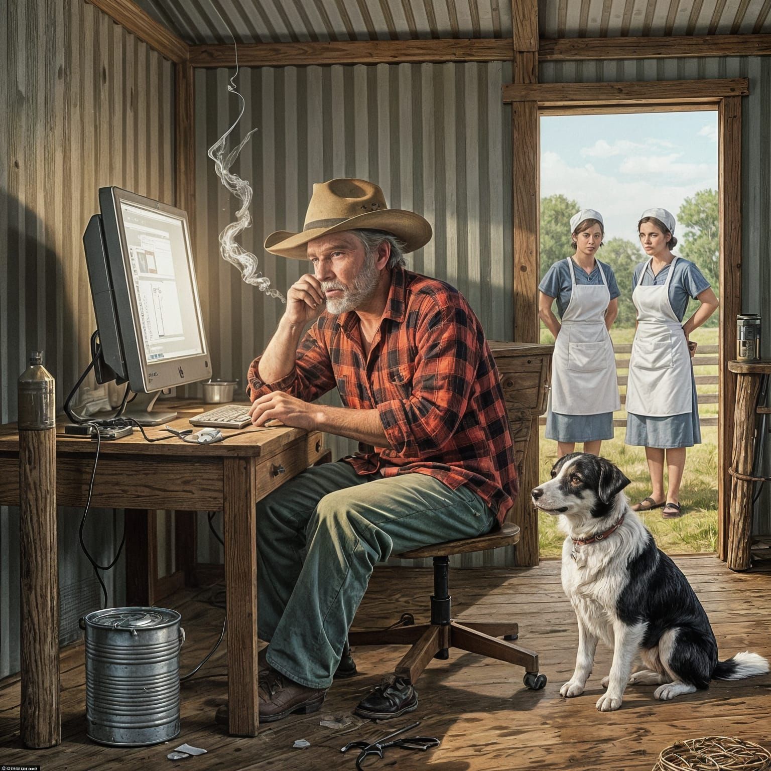 Bushman vs AI in Outback Cartoon Style