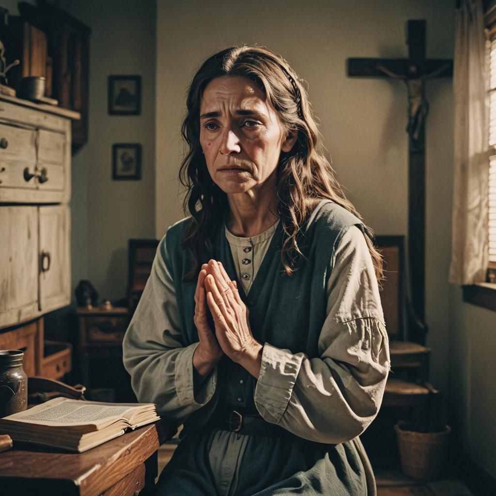 Woman Praying: Cinematic Film Still