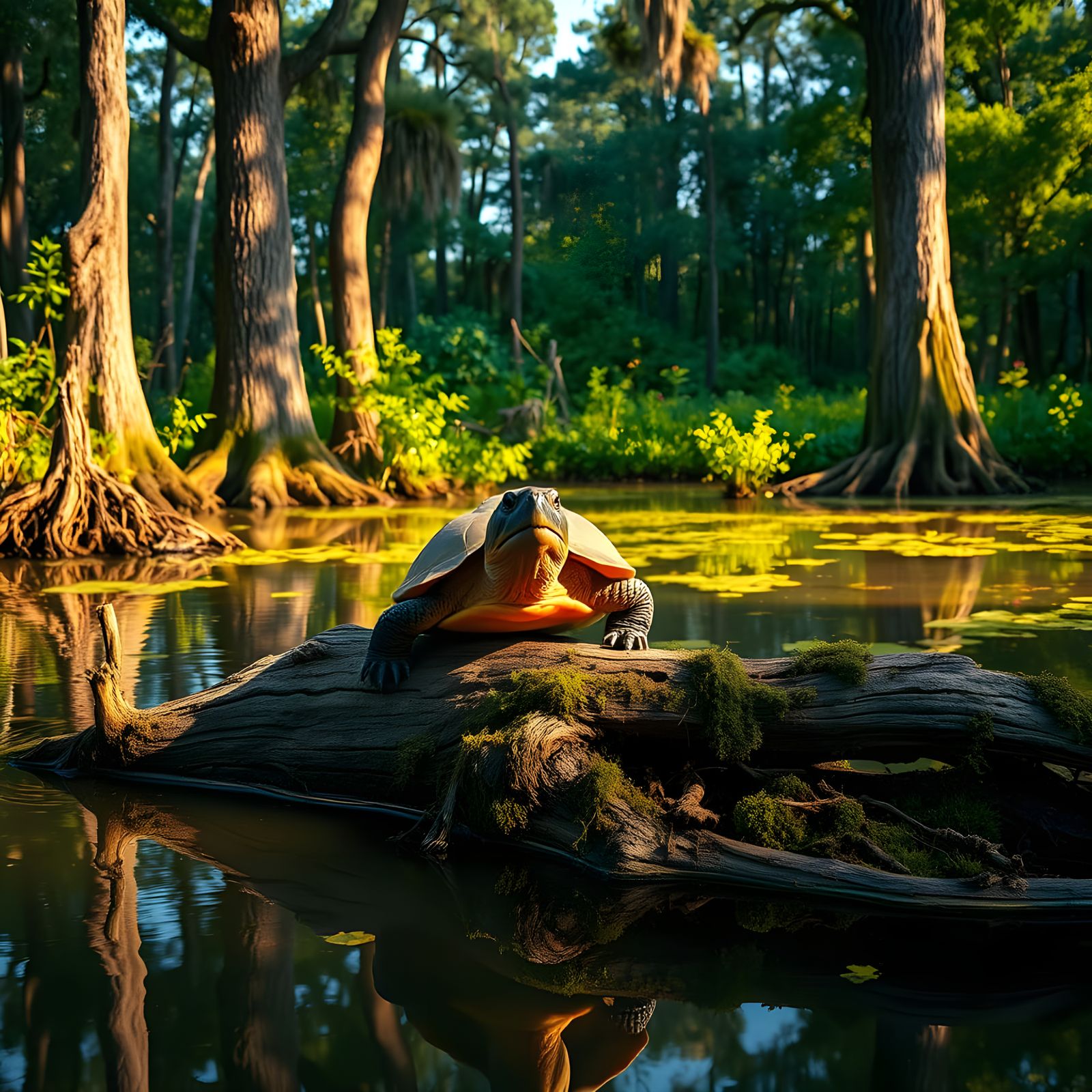 Serene Wildlife Scene of Pig-Snouted Turtle in Swamp