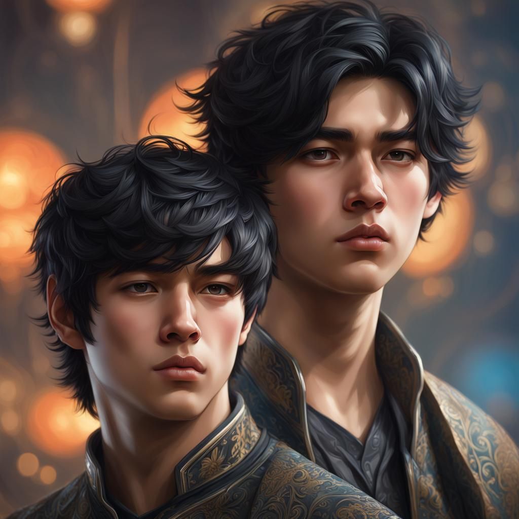 Hyperdetailed Portrait of Chubby Asian Twin Boys