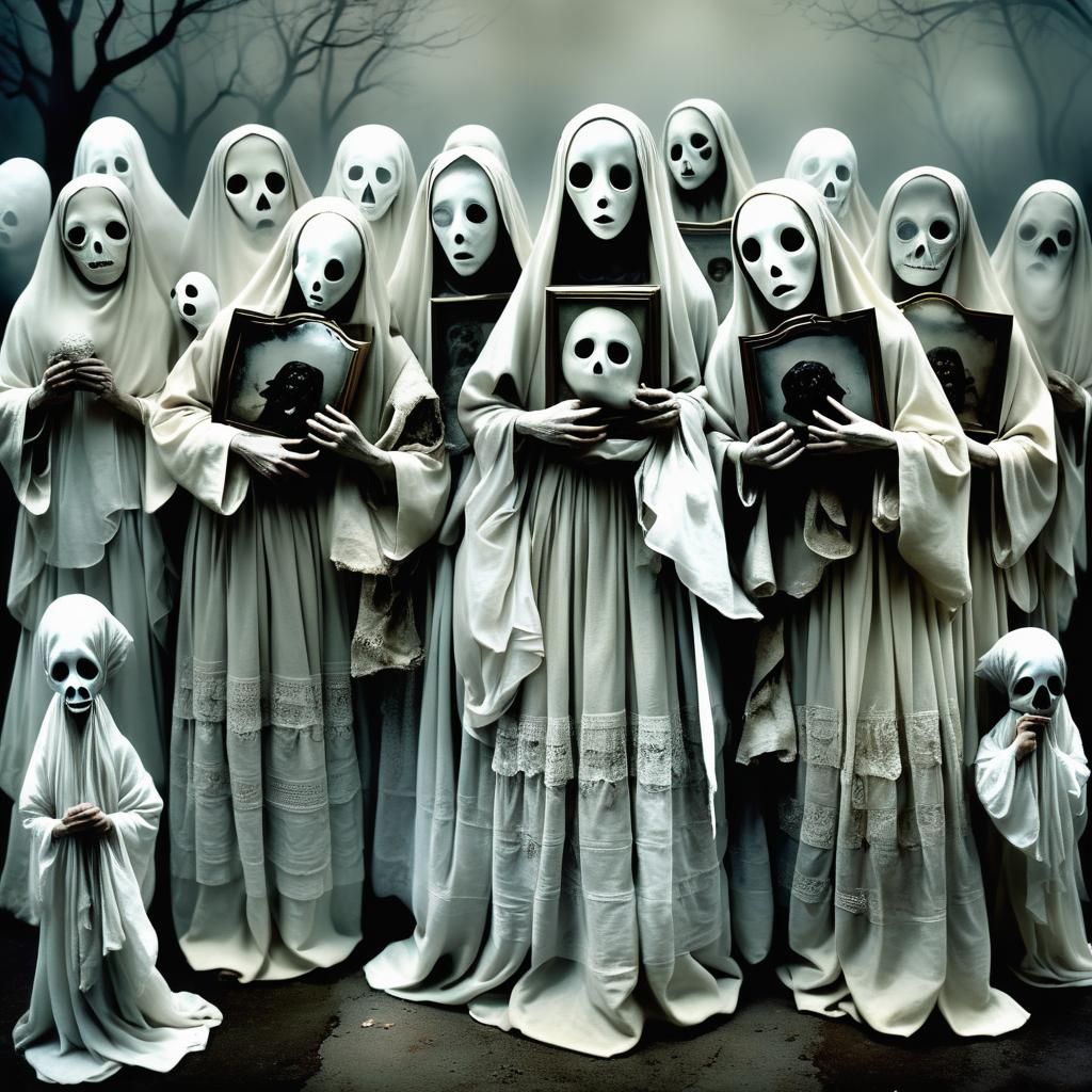Eerie Ghosts with Butoh Masks in High Detail