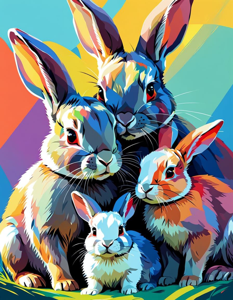 Rabbit Family Portrait in WPAP Vector Art
