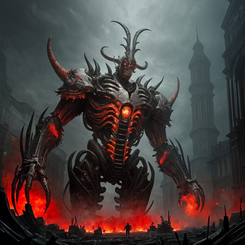 Horror Biomechanical Mech in Dark Fantasy Style