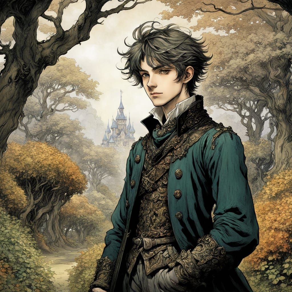 Whimsical Forest Boy in Anime Style