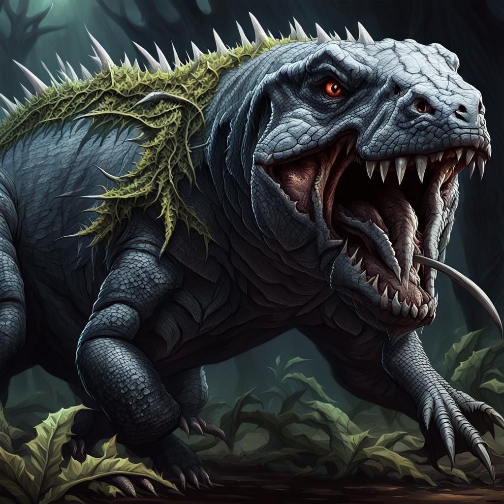 Menacing Vine Reptile in Dark Fantasy Style