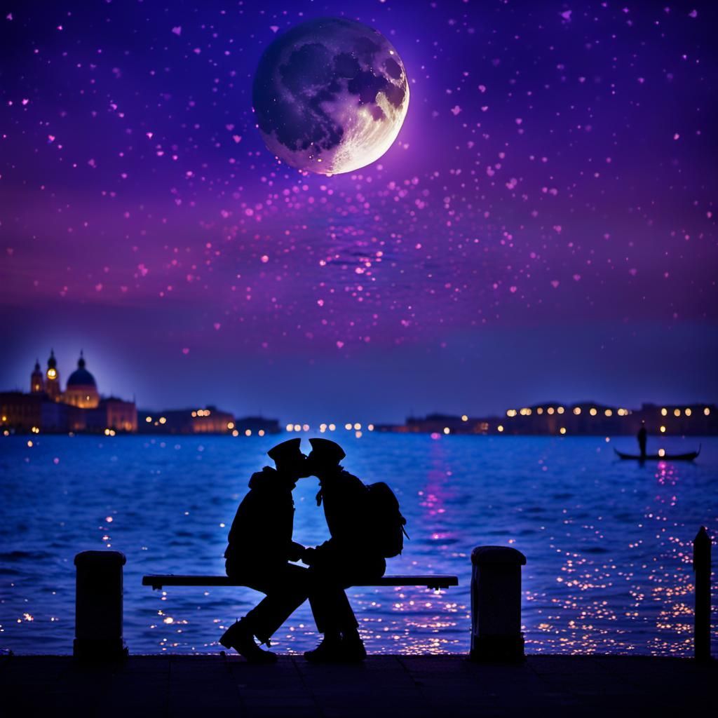 Romantic Venice Kiss: Cinematic Nightscape