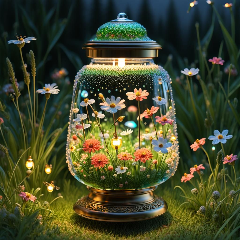 Luminous Glass Oil Lamp with Miniature Flower Garden